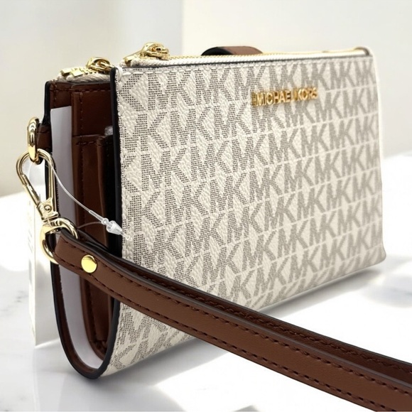 Michael Kors Large Jet Set Travel Double Zip Wallet Powder Blush Multi - Picture 4 of 10